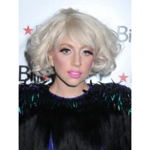 Celebrity Human Hair Full Lace Wig Wavy White Blonde