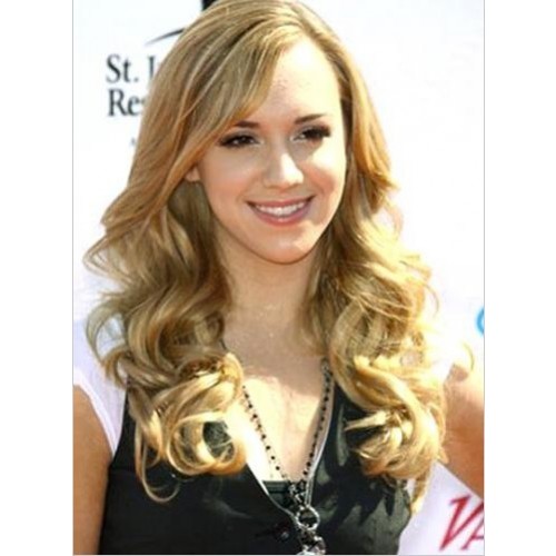 Celebrity Human Hair Full Lace Wig Wavy Blonde Highlight