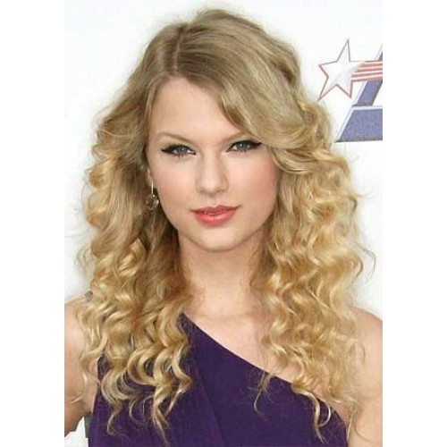 Celebrity Human Hair Full Lace Wig Wavy Strawberry Blonde