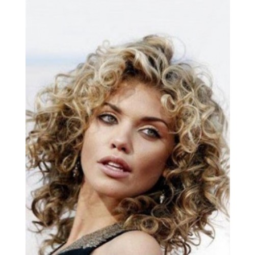 Celebrity Human Hair Full Lace Wig Curly Golden Blonde