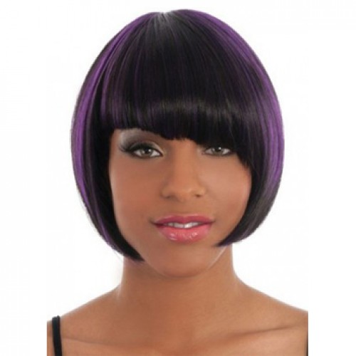 African American Hair Wig Straight Purple Highlight