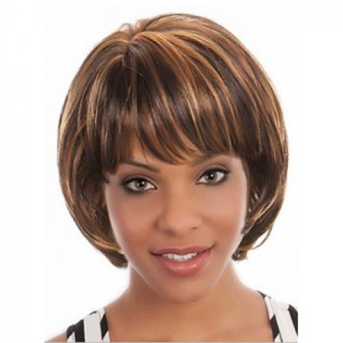 African American Hair Wig Straight Brown Highlight