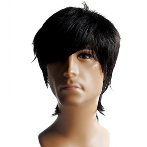 Synthetic Men's Wig Straight Natural Black