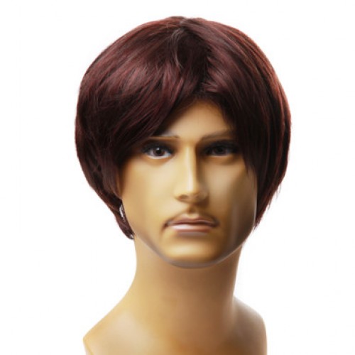 Synthetic Men's Wig Straight Dark Auburn