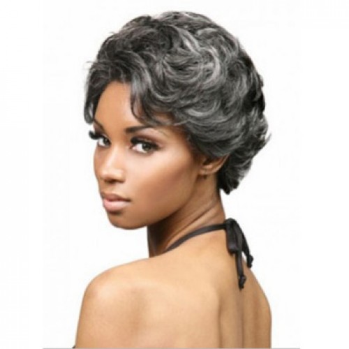 African American Hair Wig Wavy Grey/Black