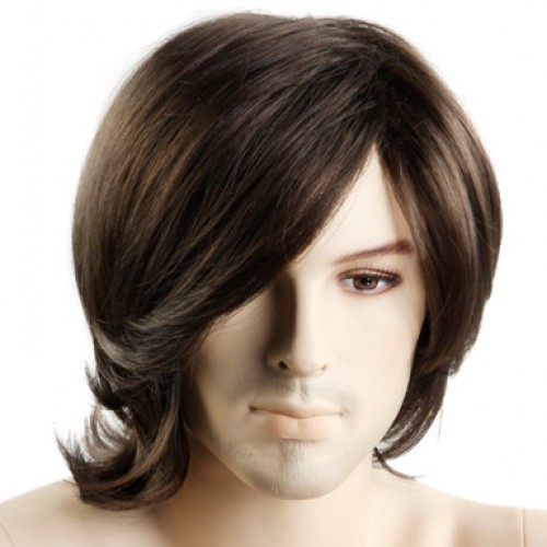Synthetic Men's Wig Wavy Dark Brown