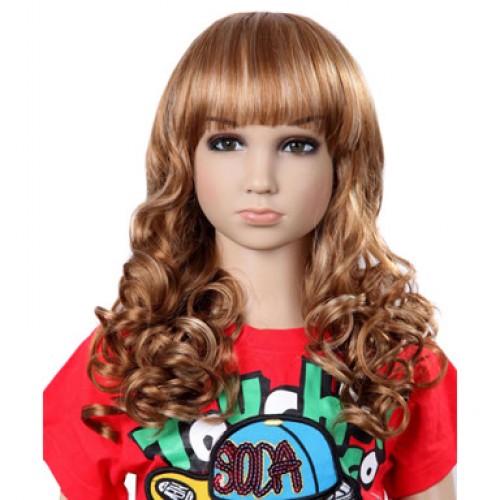 Synthetic Kid's Wig Wavy Blonde Highlight
