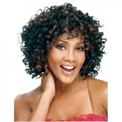 African American Hair Wig Curly Brown Highlight