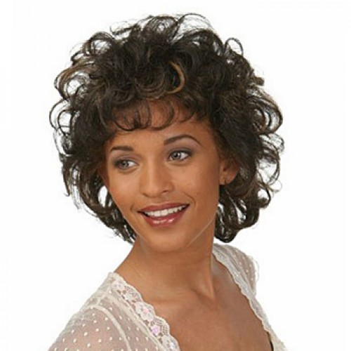 African American Short Curly Brown Cheap Synthetic Basic Cap Wig